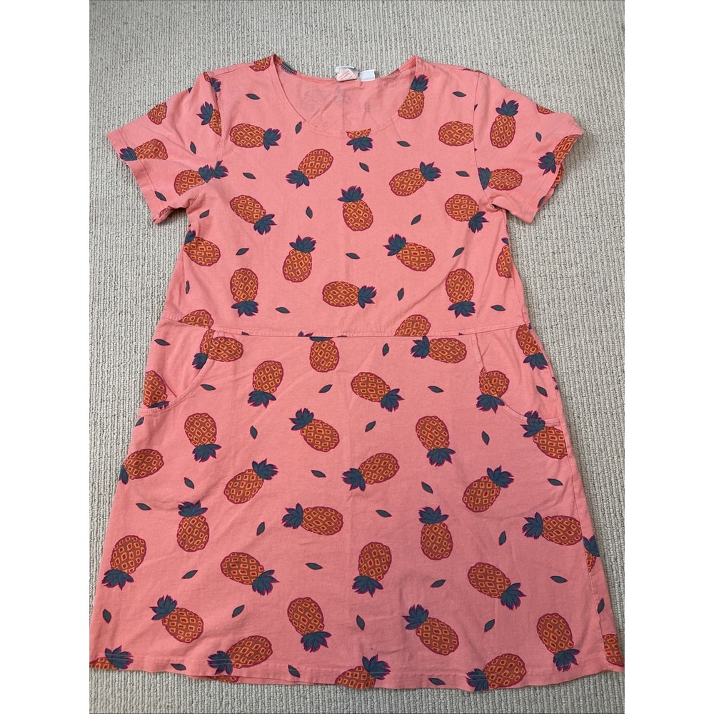 Red Ginger Women's Large 100% cotton Vtg 90's Shirt Dress With Pockets Pineapple